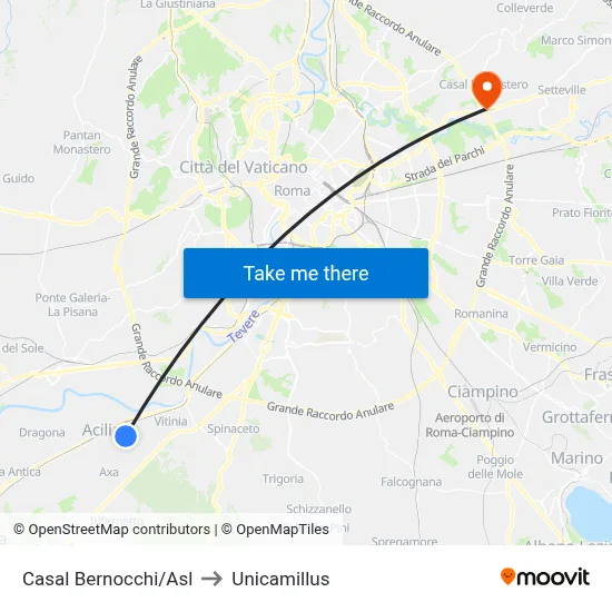 Casal Bernocchi/Asl to Unicamillus map