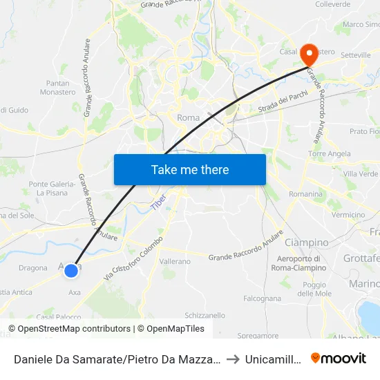 Daniele Da Samarate/Pietro Da Mazzara to Unicamillus map