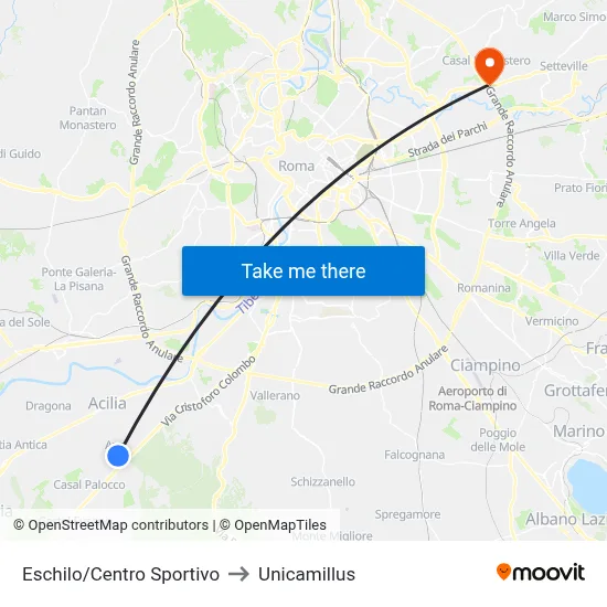 Eschilo/Sports Center to Unicamillus map