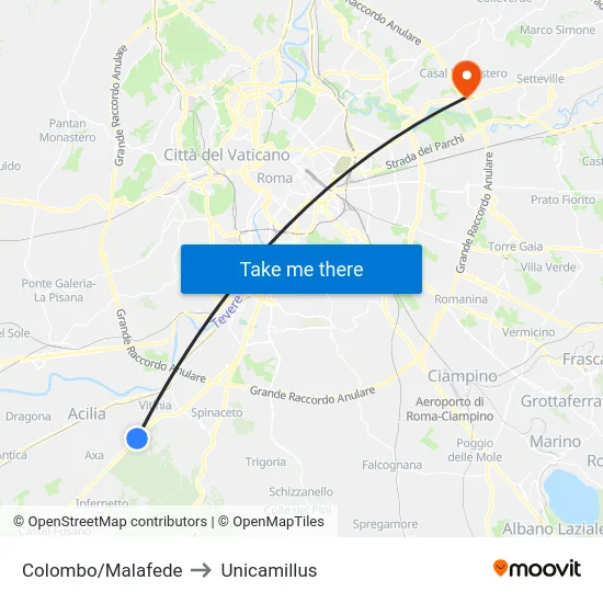 Colombo/Malafede to Unicamillus map