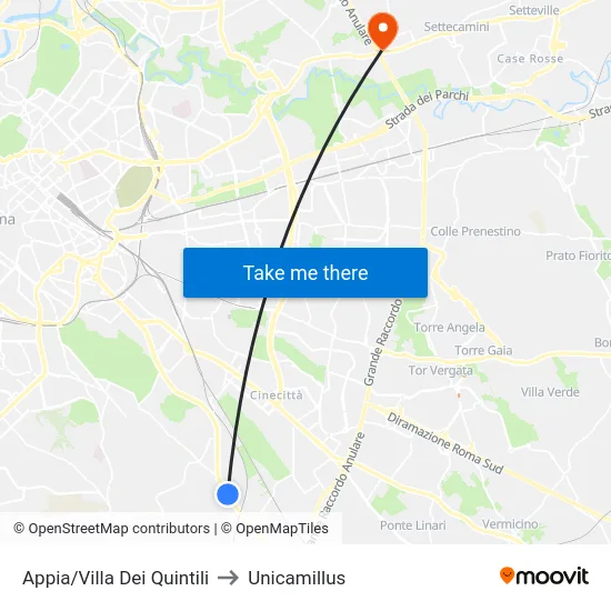 Appia/Villa Dei Quintili to Unicamillus map
