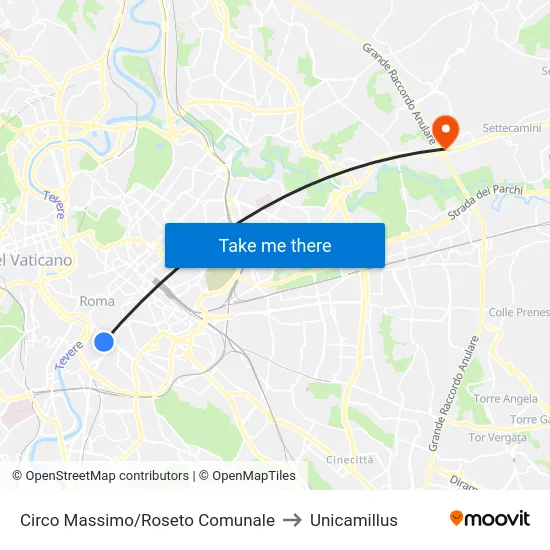 Circo Massimo/Roseto Comunale to Unicamillus map