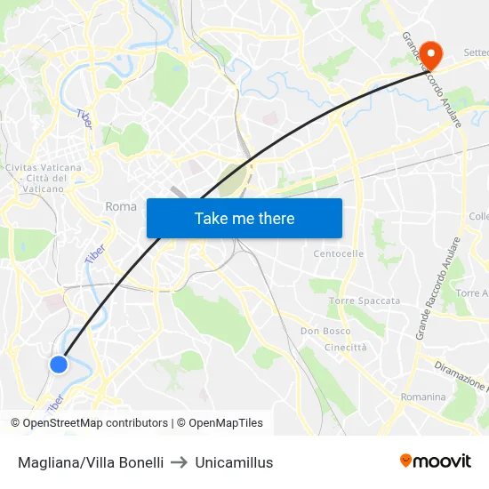 Magliana/Villa Bonelli to Unicamillus map