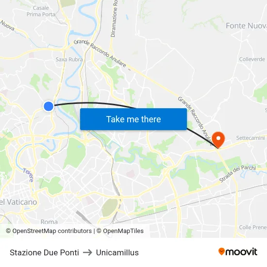 Stazione Due Ponti to Unicamillus map