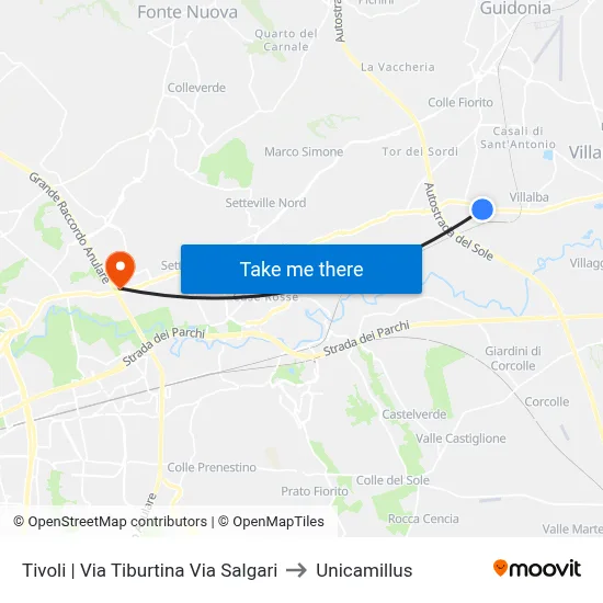 Tivoli | Tiburtina Street Salgari Street to Unicamillus map