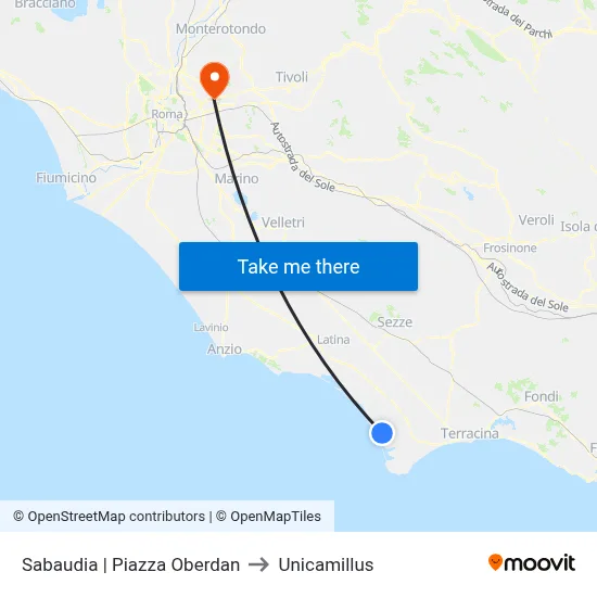 Sabaudia Piazza Oberdan to Unicamillus map