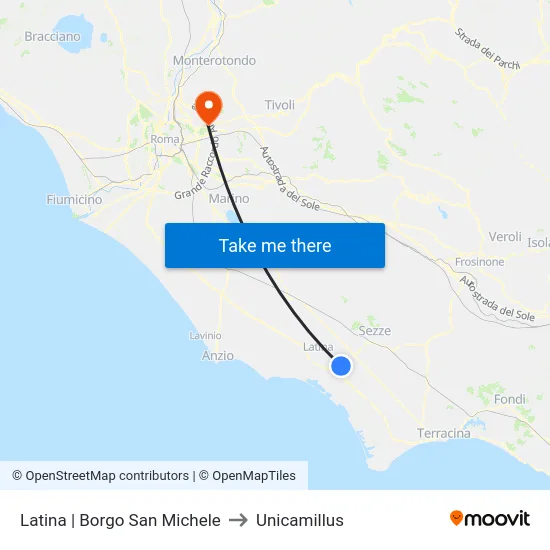 Latina | Borgo San Michele to Unicamillus map