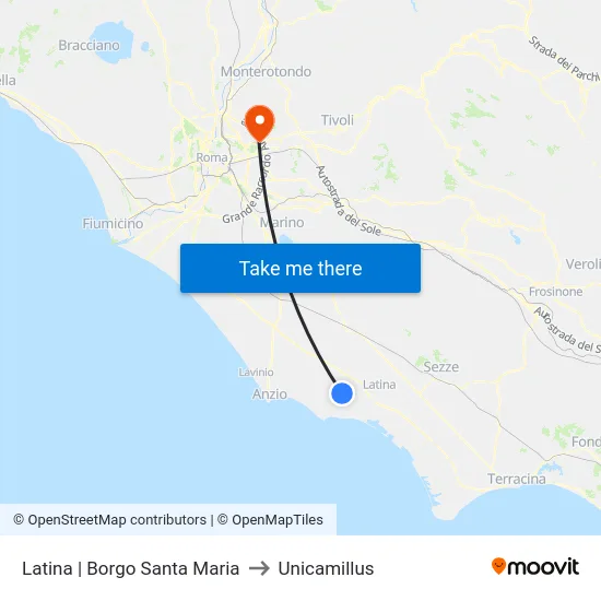 Latina | Borgo Santa Maria to Unicamillus map