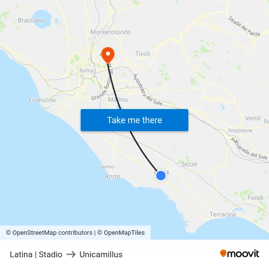 Latina | Stadio to Unicamillus map