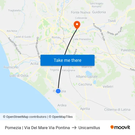 Pomezia | Via Del Mare Via Pontina to Unicamillus map