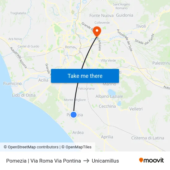 Pomezia | Via Roma Via Pontina to Unicamillus map