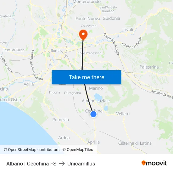Albano | Cecchina FS to Unicamillus map