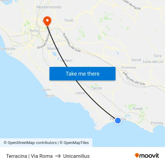 Terracina | Via Roma to Unicamillus map