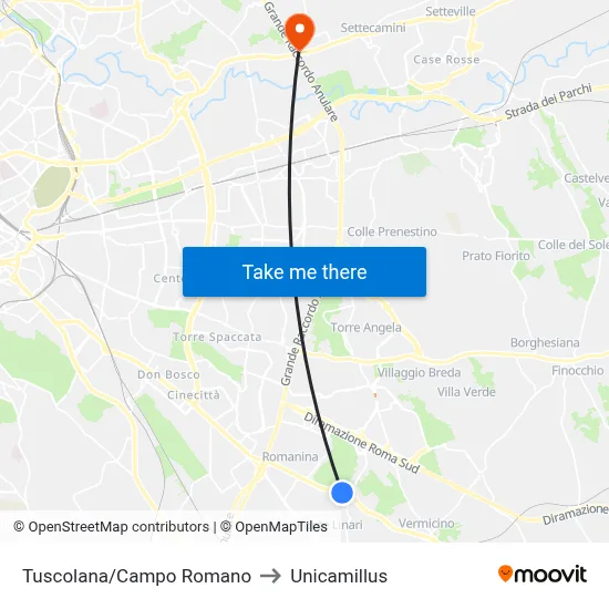 Tuscolana/Campo Romano to Unicamillus map