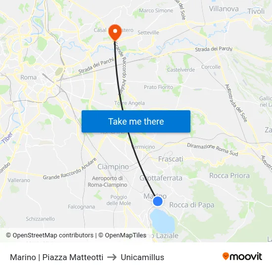 Marino Matteotti Square to Unicamillus map