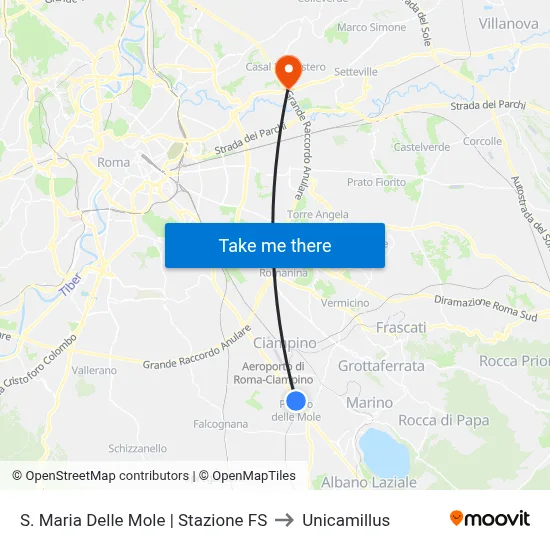 Santa Maria Delle Mole Railway Station to Unicamillus map
