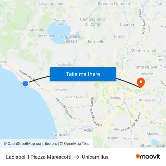 Ladispoli | Piazza Marescotti to Unicamillus map