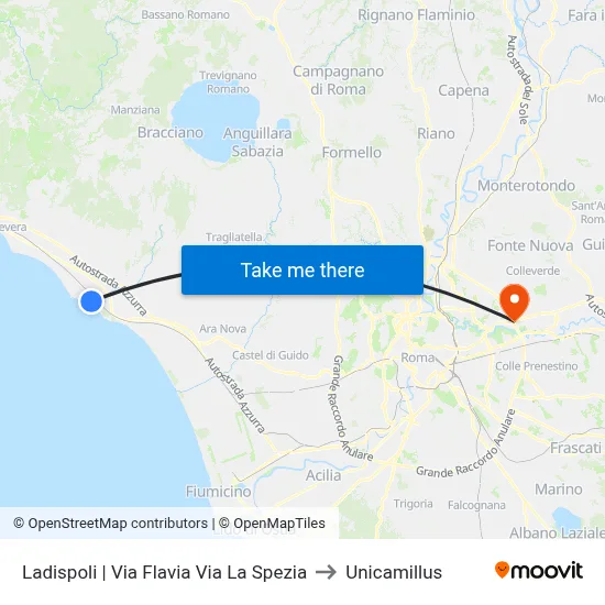 Ladispoli | Flavia Street La Spezia Street to Unicamillus map