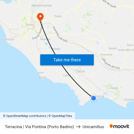 Terracina | Via Pontina (Porto Badino) to Unicamillus map