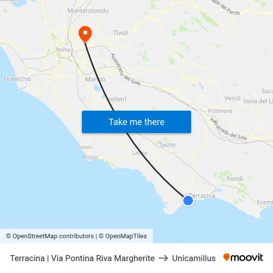 Terracina | Via Pontina Riva Margherite to Unicamillus map