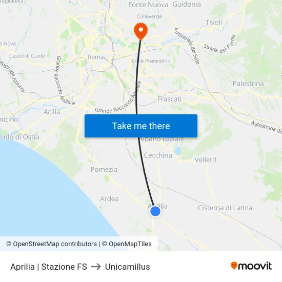 Aprilia | Stazione FS to Unicamillus map