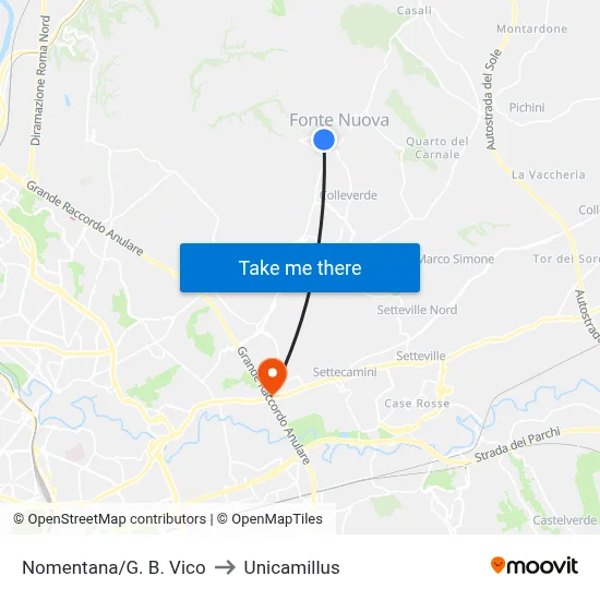 Nomentana/G. B. Vico to Unicamillus map