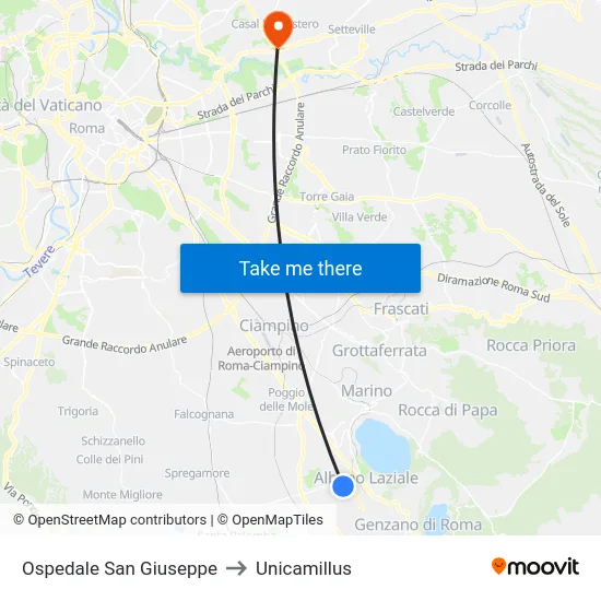 Ospedale San Giuseppe to Unicamillus map
