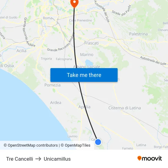 Tre Cancelli to Unicamillus map