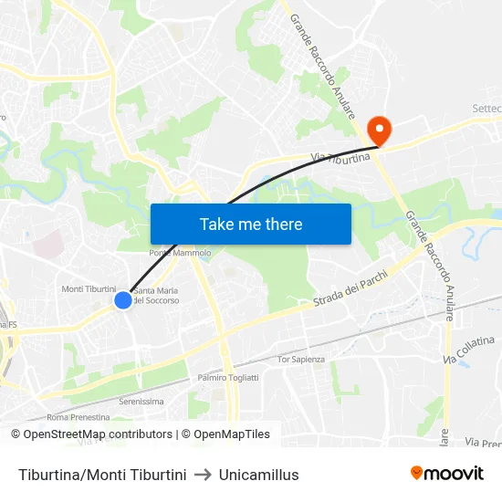 Tiburtina/Monti Tiburtini to Unicamillus map