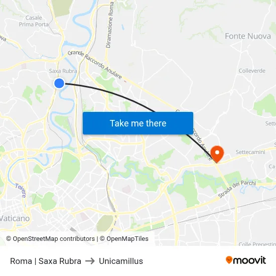Roma | Saxa Rubra to Unicamillus map