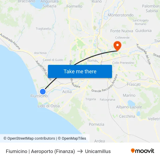 Fiumicino | Aeroporto (Finanza) to Unicamillus map