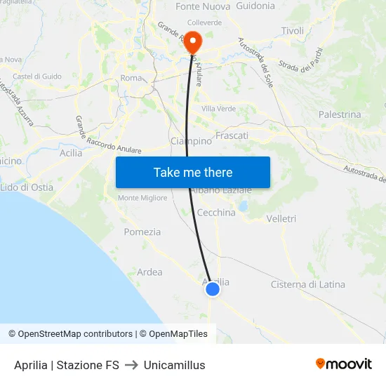 Aprilia | Railway Station to Unicamillus map