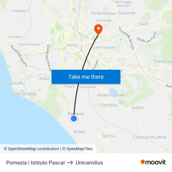 Pomezia | Istituto Pascal to Unicamillus map