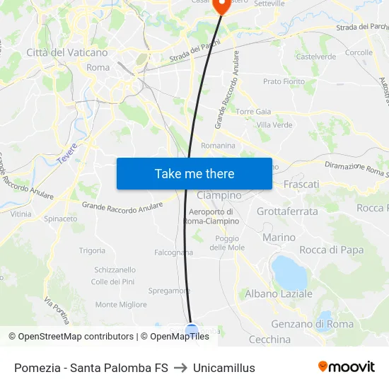 Pomezia - Santa Palomba FS to Unicamillus map
