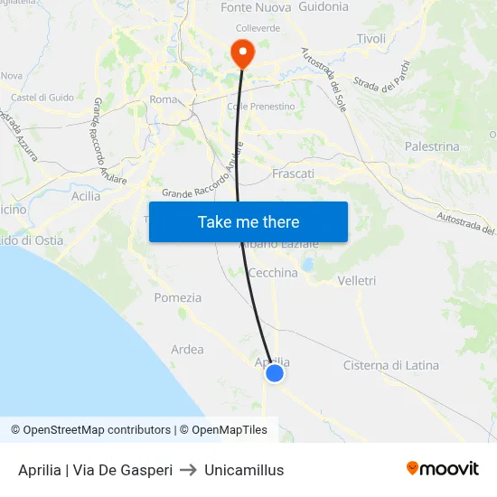 Aprilia | Via De Gasperi to Unicamillus map