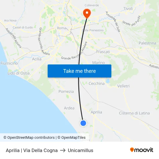 Aprilia | Via Della Cogna to Unicamillus map