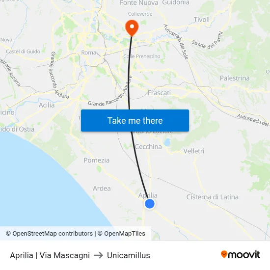 Aprilia | Via Mascagni to Unicamillus map