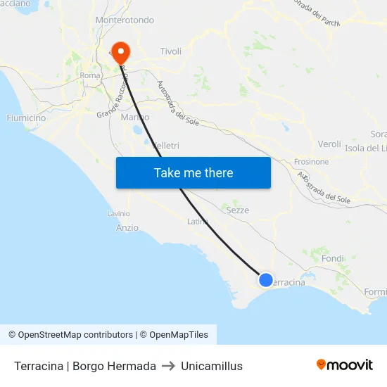 Terracina | Borgo Hermada to Unicamillus map