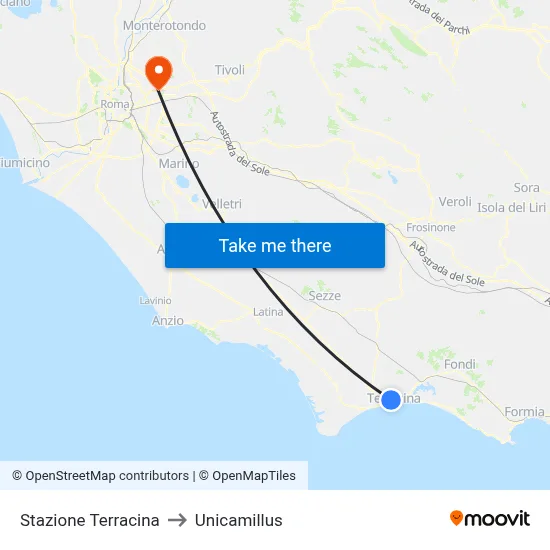 Terracina Station to Unicamillus map