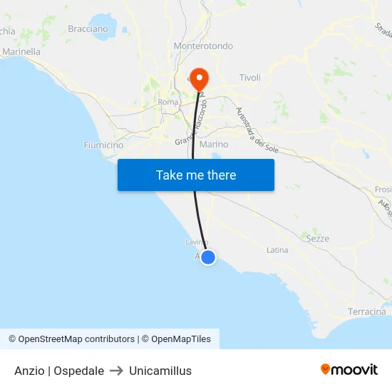 Anzio | Ospedale to Unicamillus map