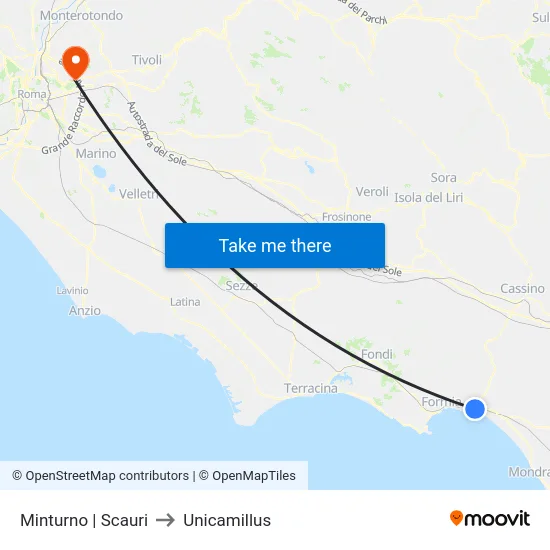 Minturno | Scauri to Unicamillus map
