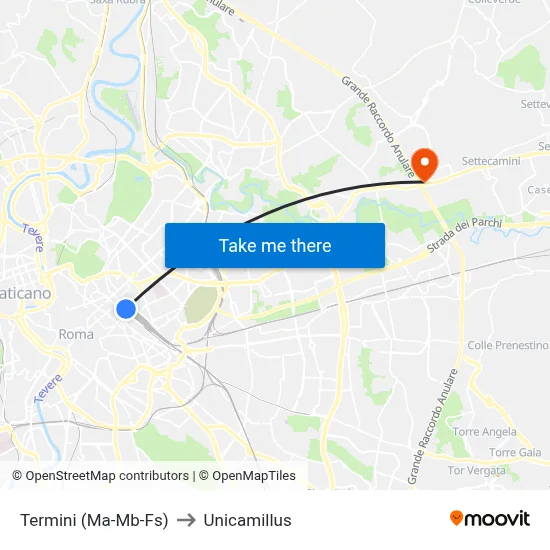 Termini (Metro A-Metro B-Railway) to Unicamillus map