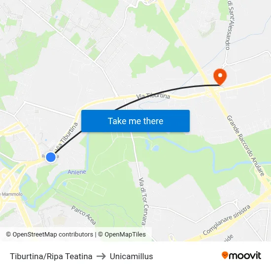 Tiburtina/Ripa Teatina to Unicamillus map
