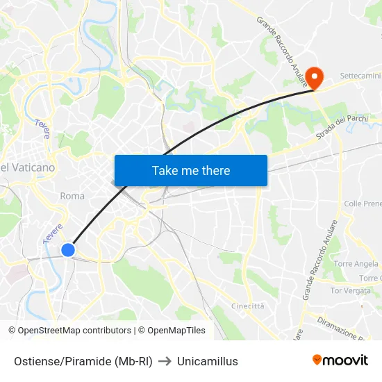 Ostiense/Piramide (Mb-Rl) to Unicamillus map