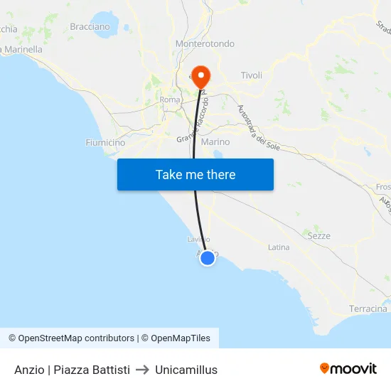 Anzio | Piazza Battisti to Unicamillus map