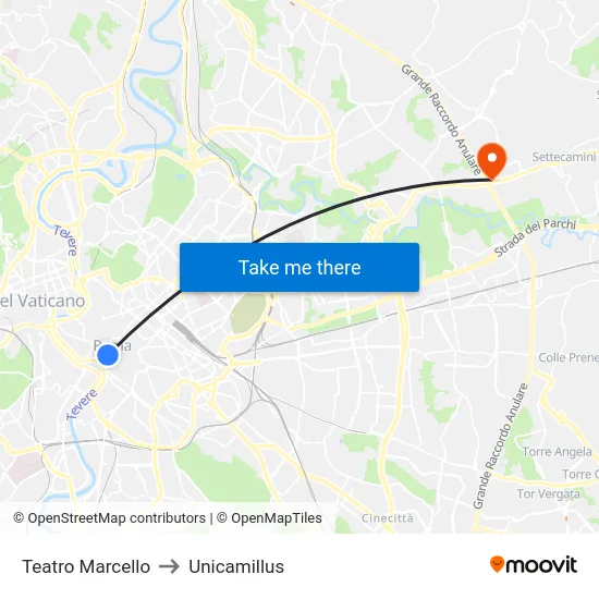 Teatro Marcello to Unicamillus map
