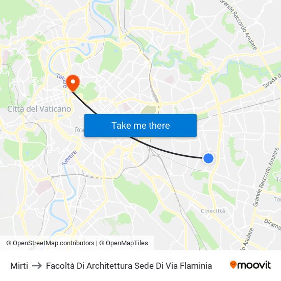 Mirti to Facoltà Di Architettura Sede Di Via Flaminia map