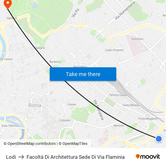 Lodi to Facoltà Di Architettura Sede Di Via Flaminia map