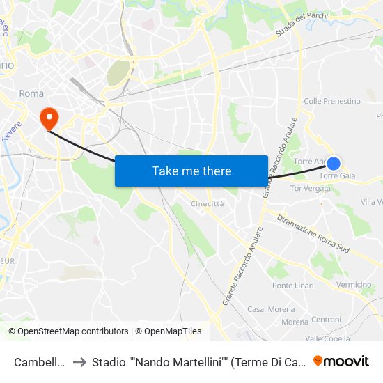 Cambellotti to Stadio ""Nando Martellini"" (Terme Di Caracalla) map