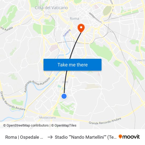 Roma | Ospedale Sant'Eugenio to Stadio ""Nando Martellini"" (Terme Di Caracalla) map